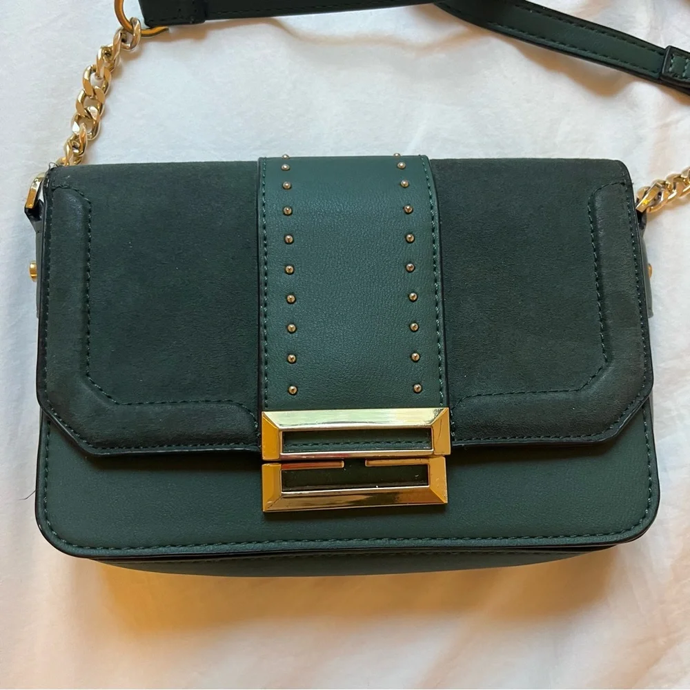 Topshop Emerald Green and Gold Studded Crossbody Bag